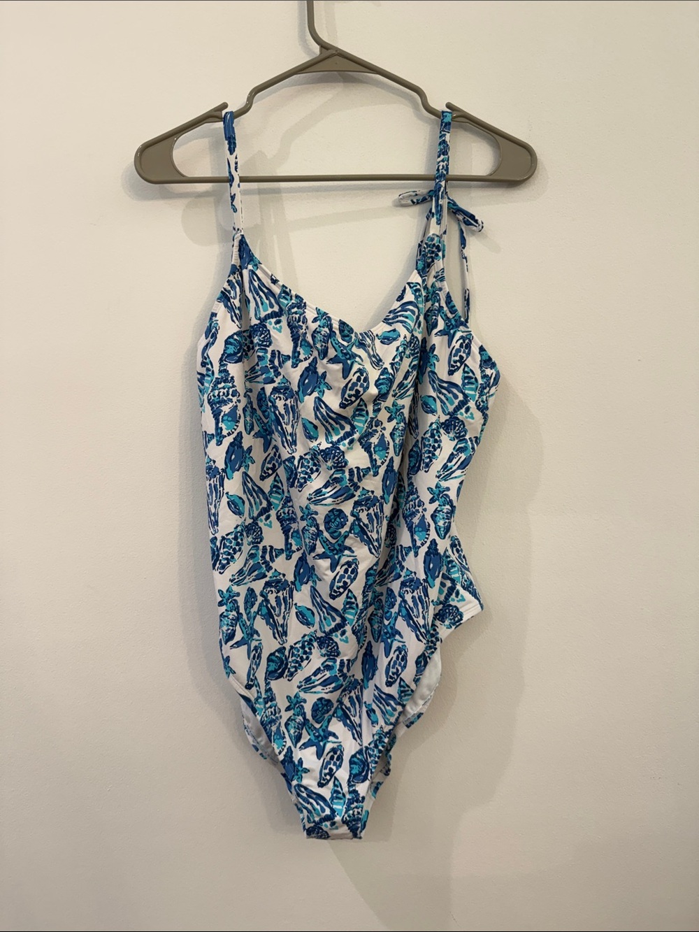 Lilly Pulitzer Blue and White One-Piece Swimsuit with Tie Straps